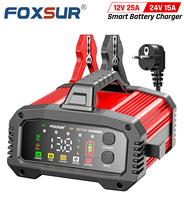 FOXSUR Portable Smart Car Battery Charger for 12V 24V 25Amp Cars LiFePO4 AGM Gel Lead Acid of Motorcycle Truck Boat with Booster