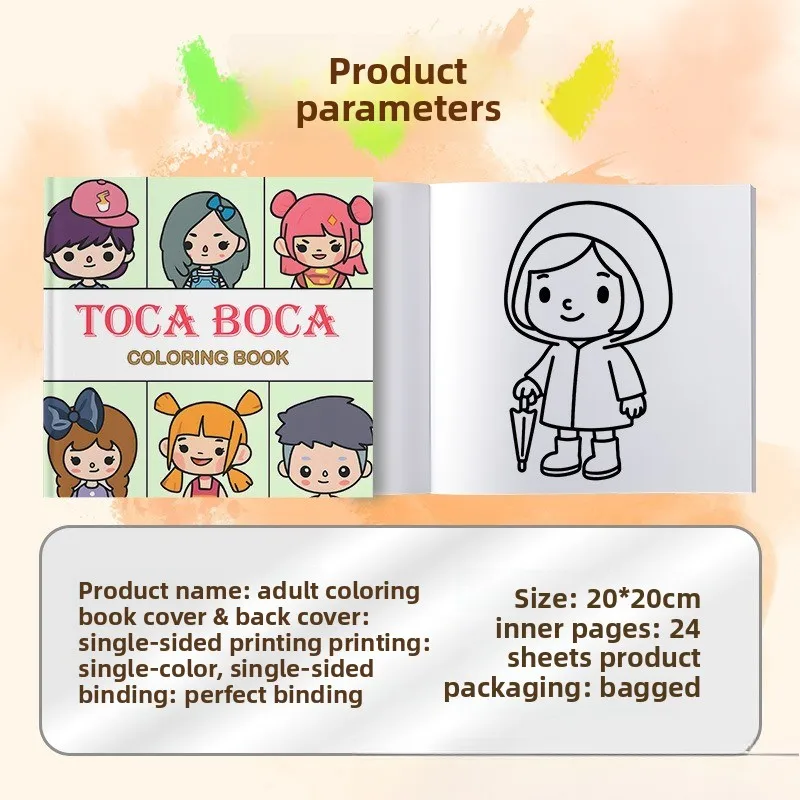 Toca Boca Coloring Book Cute Cartoon Character Kids Stress Relief Drawing Book