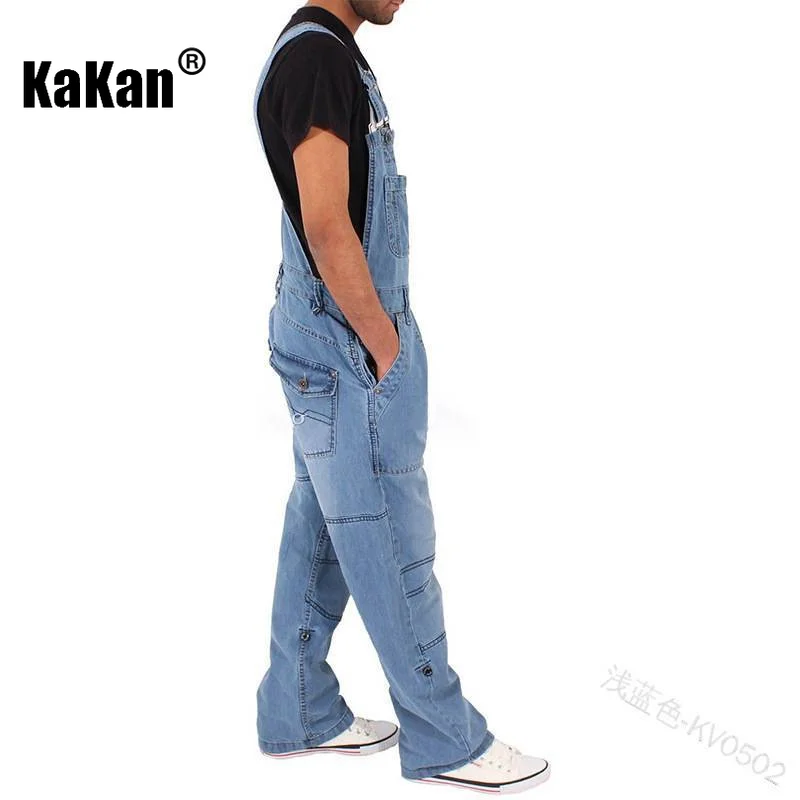 Kakan - European and American New Versatile Work Wear Strap Jeans Men's Wear, Simple Multi Pocket Loose Fit Jeans K54-0502