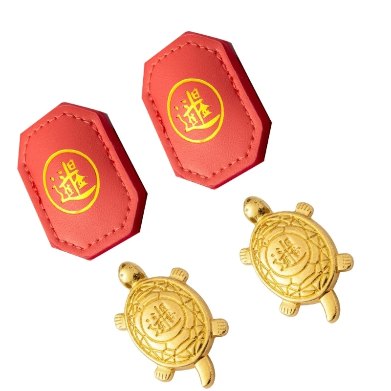 Golden Turtles Feng Shui Amulets Entryway and Desk Figurine Display Set with Fortune Theme, Metal Finish, and Card for Indoor