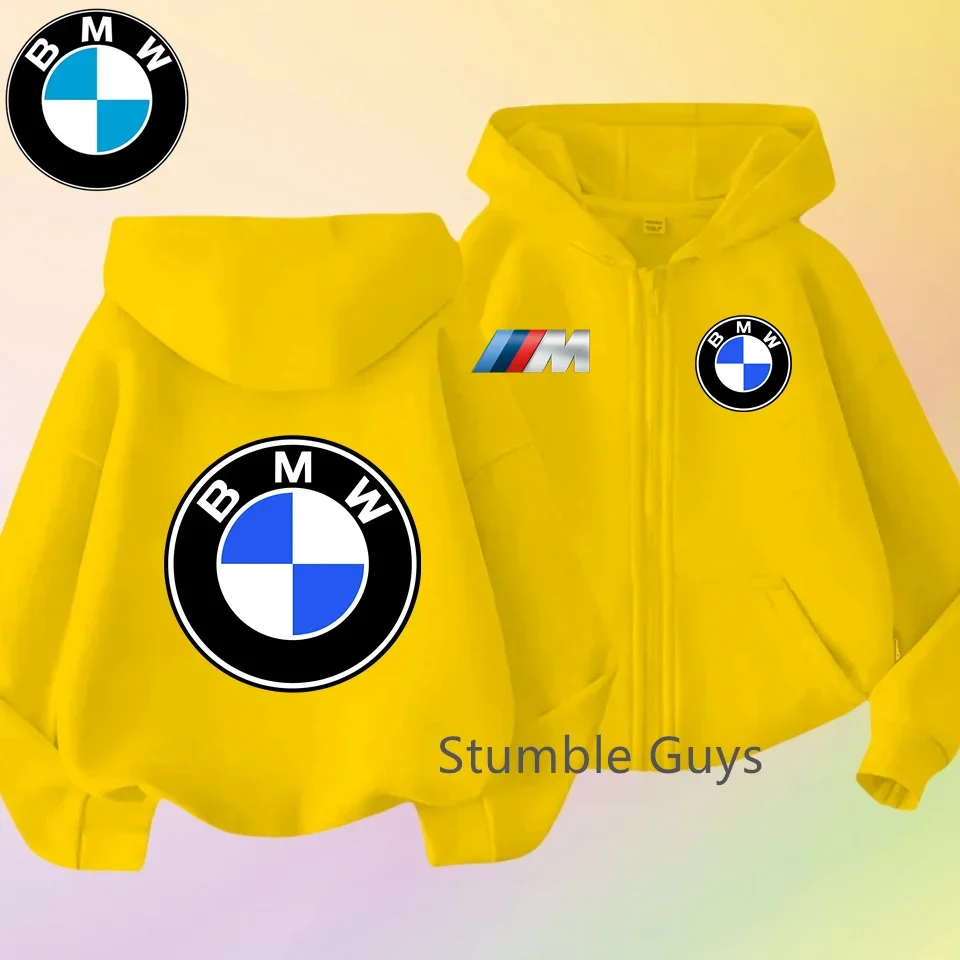 BMW أطفال قلنسوة بسحاب ملابس الخريف الشتاء الفتيان الفتيات الدافئة عارضة البلوز دراجة نارية نمط سترة ​