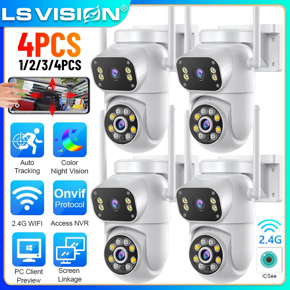 

LS VISION 4K 8MP WiFi Security Camera Dual Screen Dual Lens Outdoor IP Cameras Auto Tracking Human Detection Night Vision ICsee