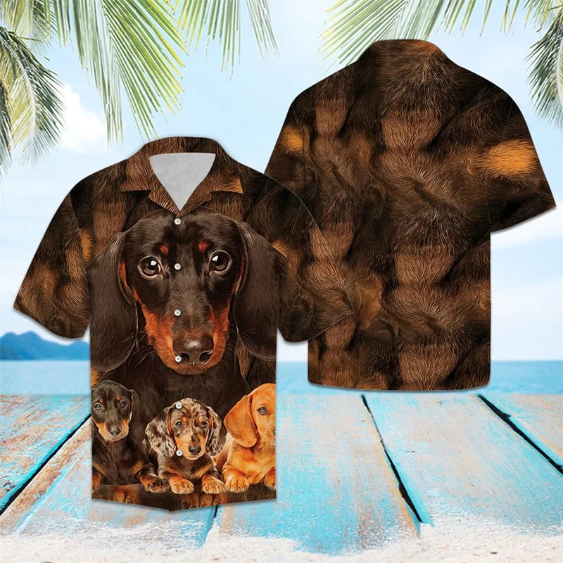

Funny Dachshund Pattern Hawaiian Shirts Summer Casual Holiday Vacation Wear 3D Printed Shirt Loose Breathable Dog Lover Blouses
