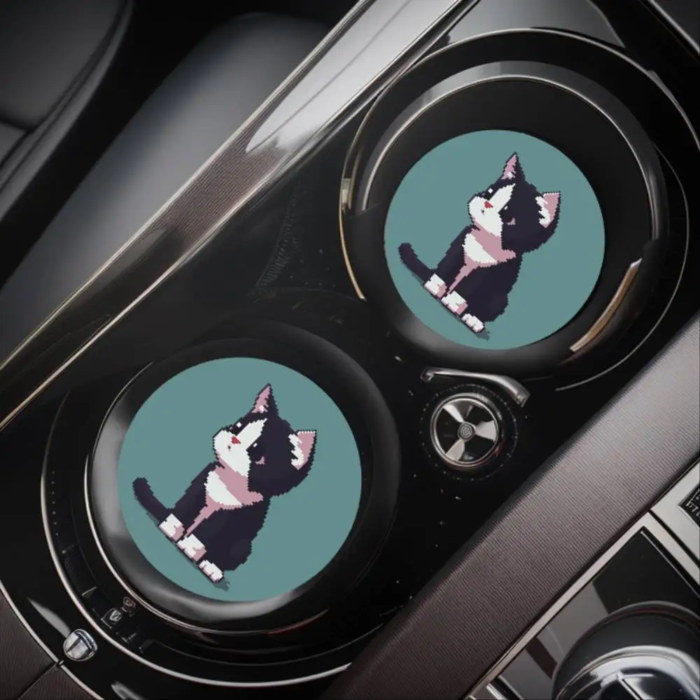 Pixel Cat Car Cup Holder Coasters Non-Slip Rubber Drink Mats Random Print