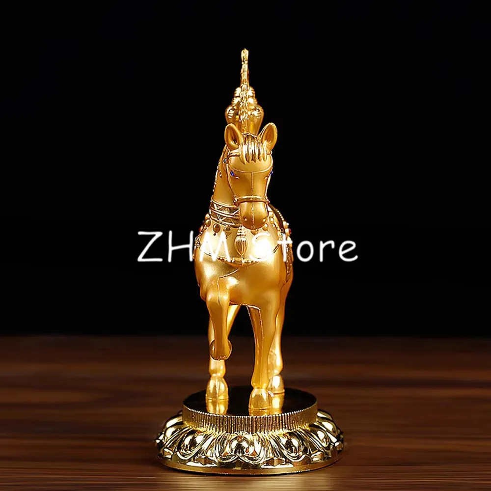 13.3*11.5cm Tantric Supply Esoteric Buddhist Alloy Metal Gold Plating Treasured Horse Home/Car Putting Decoration Crafts