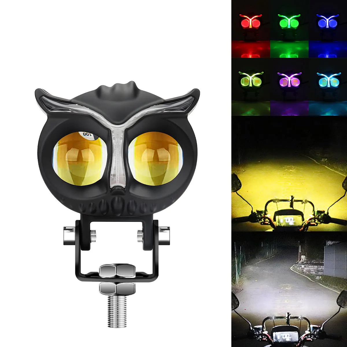 

Motorcycle LED Spotlight 30W Warning Flash Lamp Daytime Running Light 3570 Chip RGB Dual Color Headlight Motor Decoration