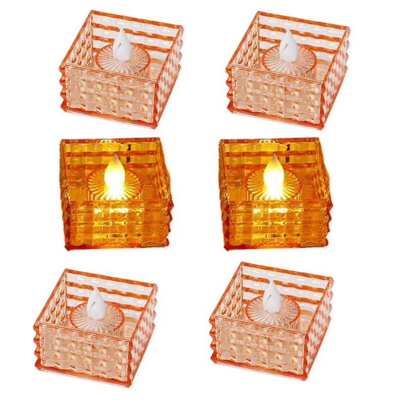 Battery Tea Light 6pcs Cube Candle Led Light Romantic Flameless Candles Electric Home Decorations For Party Birthday Holiday