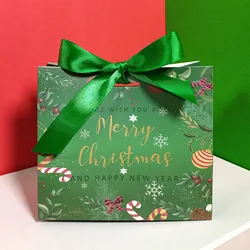 Weihnachts feier bevorzugen Verpackungs boxen Süßigkeiten Fall Schokolade behandeln Geschenk boxen mit Bogen Gold bänder für Weihnachts feier Dekoration