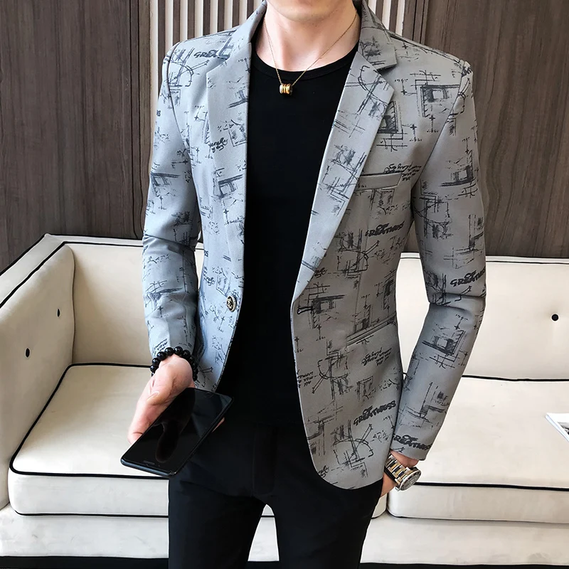 

2026 Spring New Men's Suit Coat Blazer, High Quality Fashion Printed Business Social Banquet Slim Fit Men Clothing
