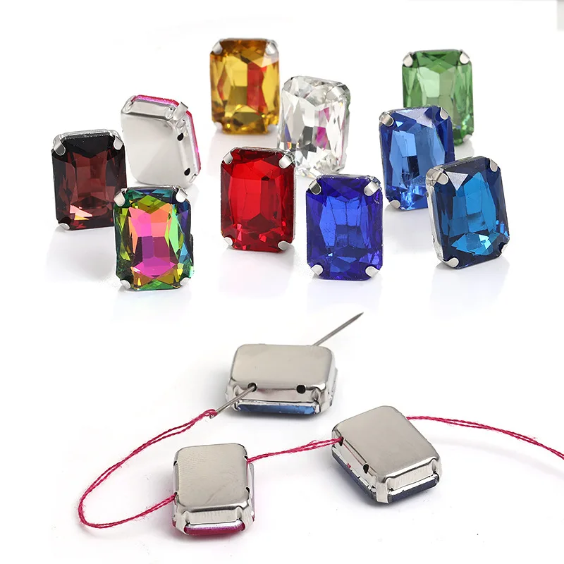 Mix Color Setting Glass Crystal Loose Rhinestones, Rectangle Octagonal Shape Sew on Stones, Diy Clothing Sewing Accessories