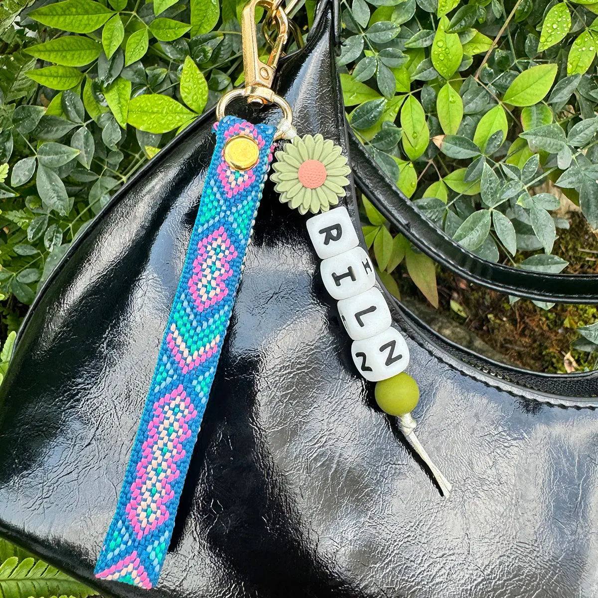 Custom Daisy Keychain, Bohemian Bag Charm