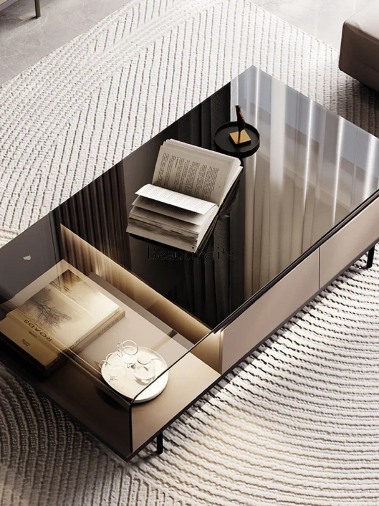 

GG8Italian minimalist long coffee table light luxury high-end rectangular with hot bending glass