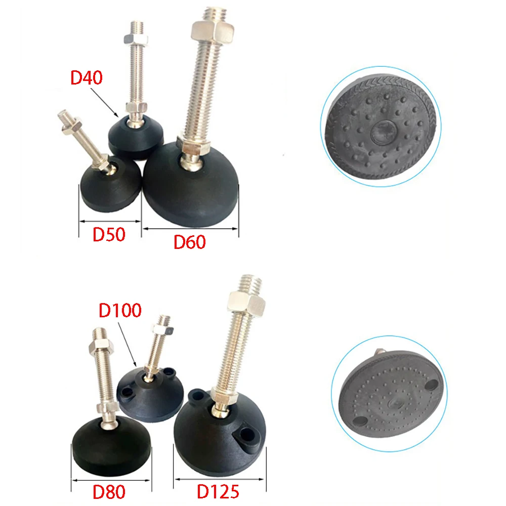 1-4Pcs M8-M24 Nylon Adjustable Lathe Leg Thread Type Levelling Feet Swivel Base Articulating Legs Furnitur Leg D40-D125
