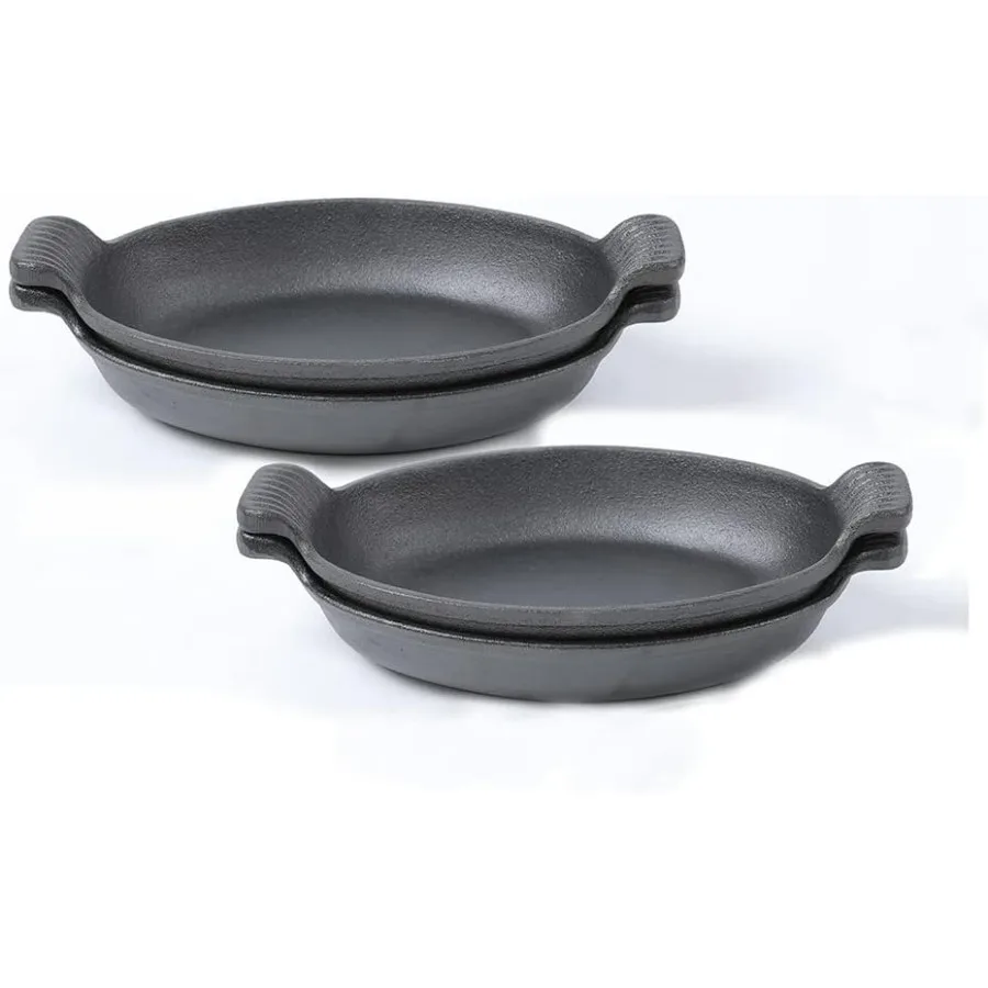 

Cast Iron Oval Server Set of 4 with Handles, Oval Casserole and Baking Dish