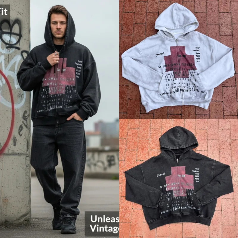 

Graphic Y2K Hoodie Men Retro Printed Long Sleeve Pullover Sweatshirt Loose Streetwear Outerwear Vintage Casual Hooded Jacket New
