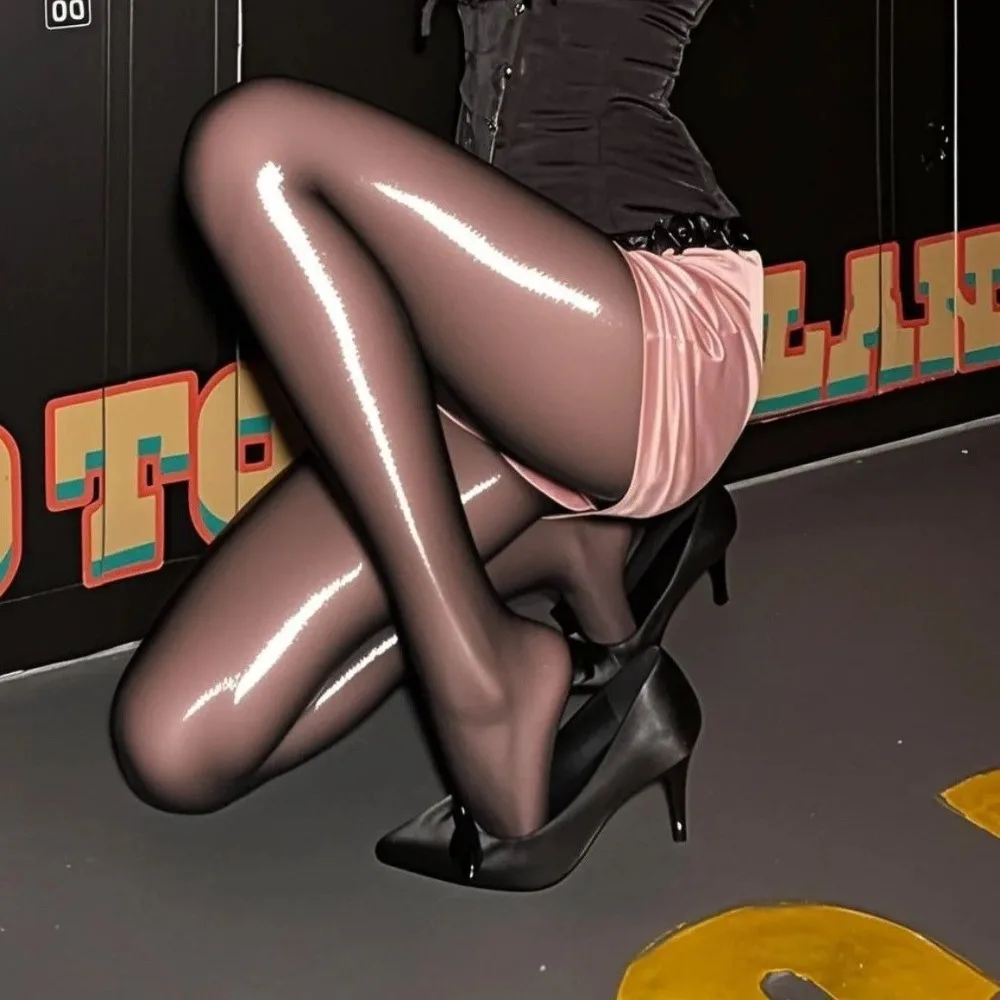 جديد مثير 8D السلس لامعة الجوارب لامعة لامعة عالية الخصر جوارب طويلة لينة أورورا الجوارب الطرف