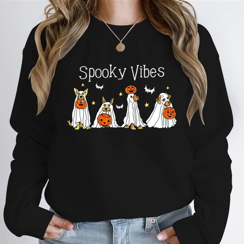 Halloween Dog Sweatshirt Ghost Dog Pumpkin Happy Halloween Sweatshirt Hoodie Women Vintage Ghost Dogs Halloween Party Hoodies