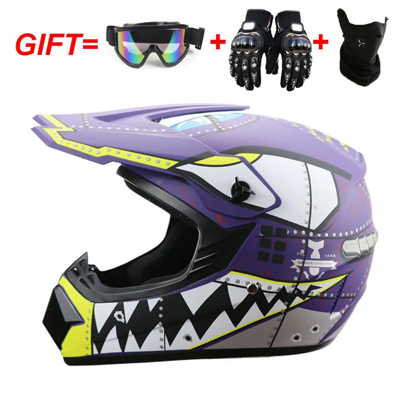 Motor Jeugd Kinderen Kind volledige helm Kinderhelmen Motocross Casco Moto Off-road bril Handschoenen Beschermende fietscasque