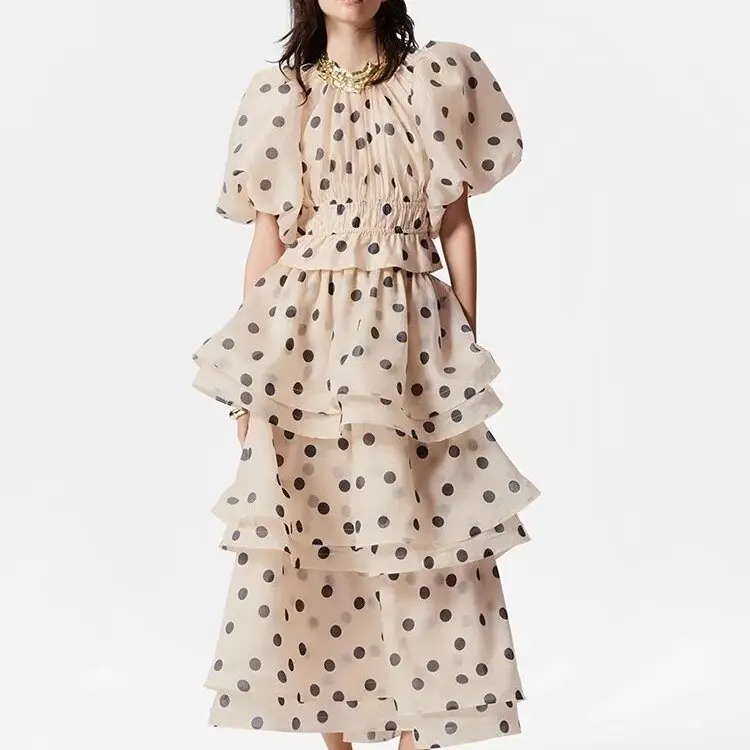 

Faionable Lazy Sle Polka Dot f-length Skirt Design Trendy Slimming Age-defng Polyester High-waist Casual Skirt