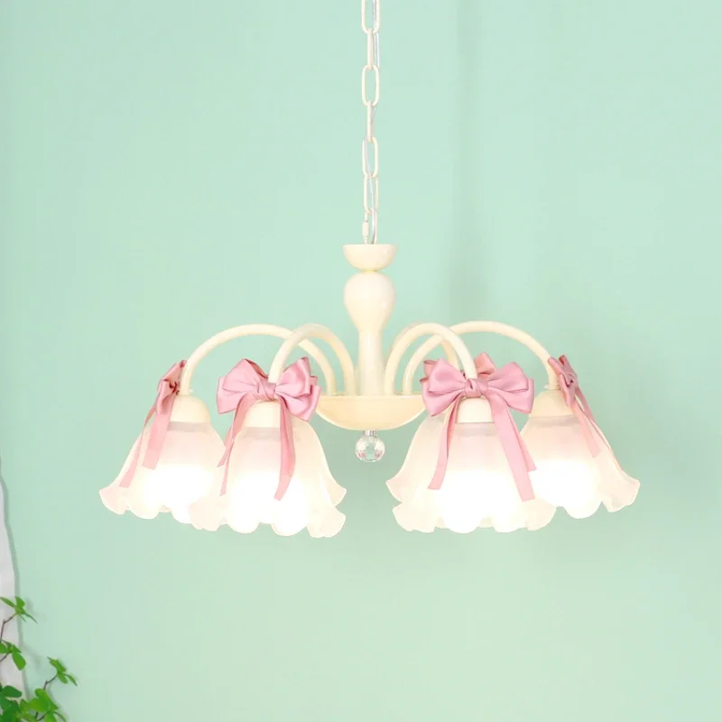 Pink Bow Princess Room Chandeliers Cute Little Girl Bedroom Lamp Girl Room Living Room Dining Table Crystal Glass Chandelier LED