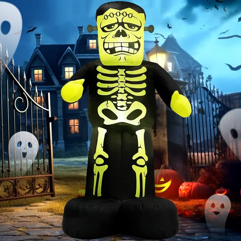 

Halloween Inflatables Outdoor Decorations-7 FT Giant Frankenstein Monster with Skeleton Pattern, Bulit-in LEDs Halloween Blow Up