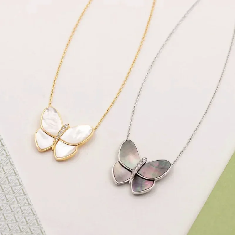 

SFE 925 Sterling Silver High Quality Exquisite Large White Shell Butterfly Necklace Temperament Clavicle Chain Luxury Jewelry