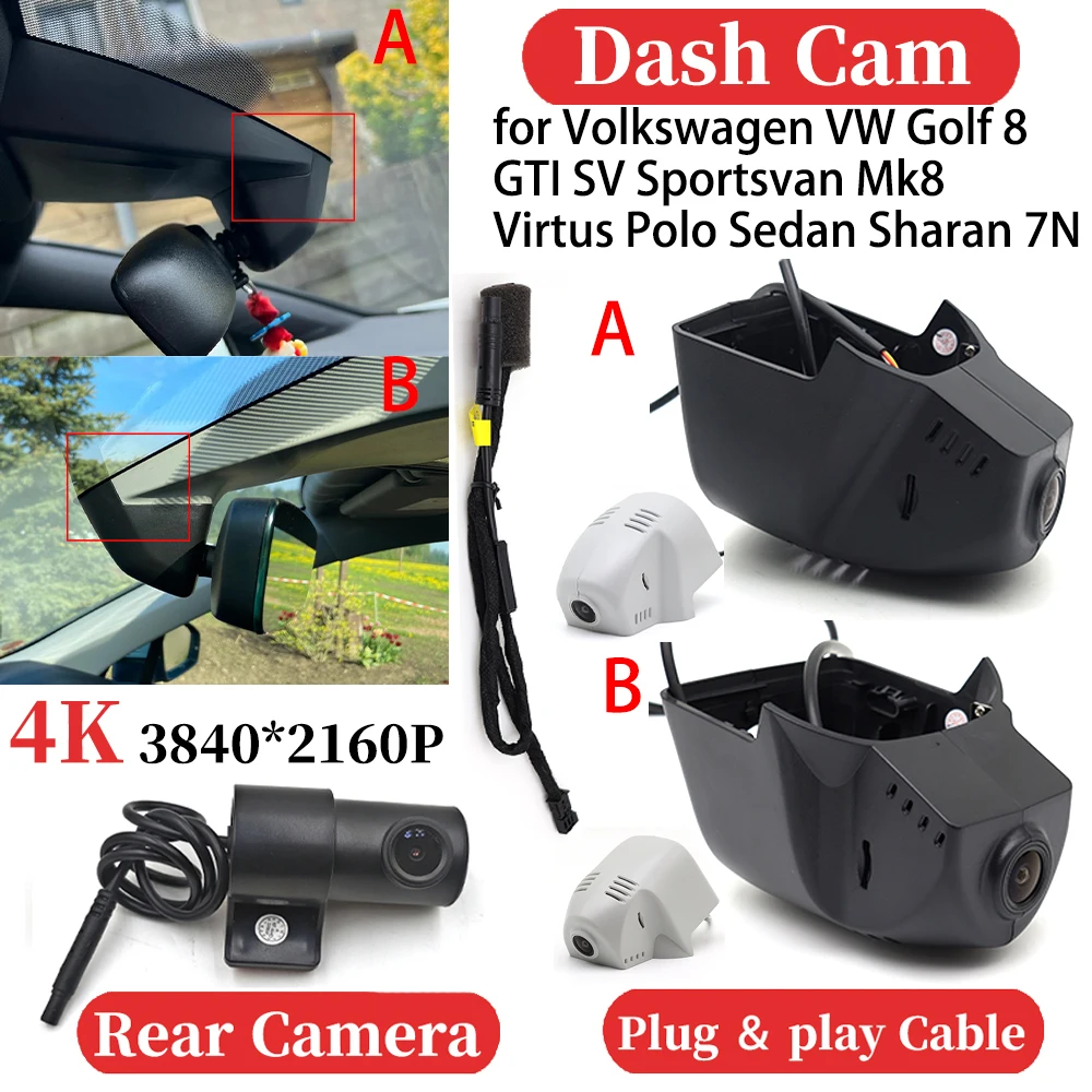for Volkswagen VW Golf 8 GTI SV Sportsvan Mk8 Virtus Polo Sedan Sharan 7N Car 4K Video Recorder DVR Dash Cam Dashboard Camera
