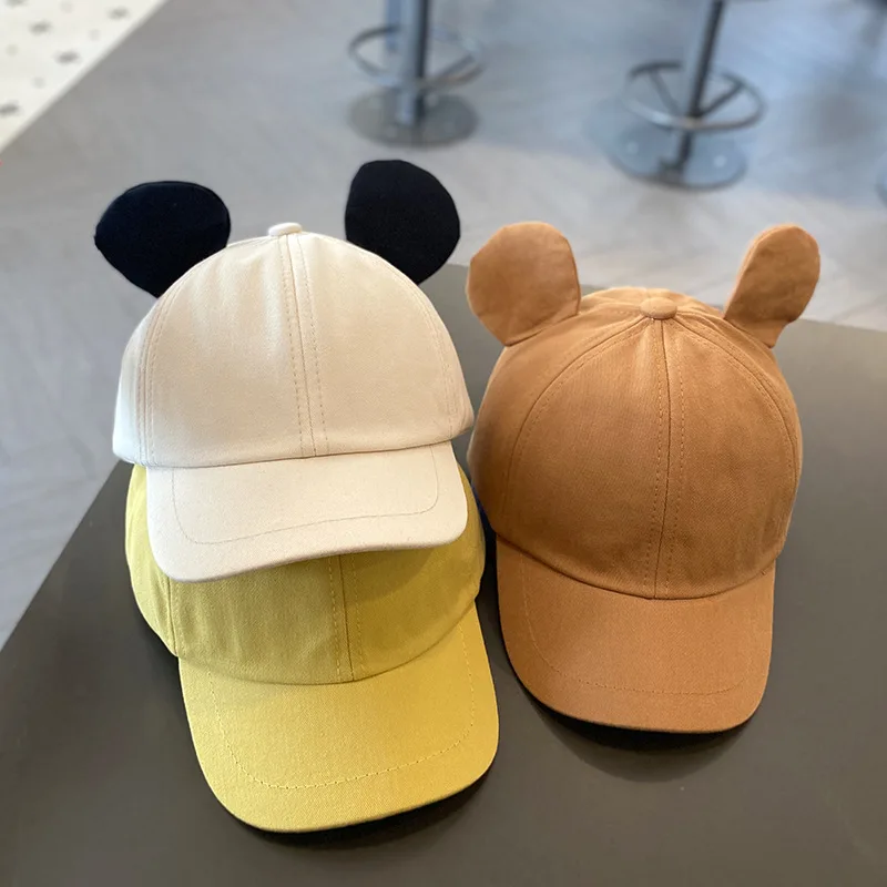 Chapéu de beisebol do bebê cor sólida verão algodão guarda-sol orelhas de urso pico língua de pato boné meninos meninas da criança crianças casual chapéu ao ar livre