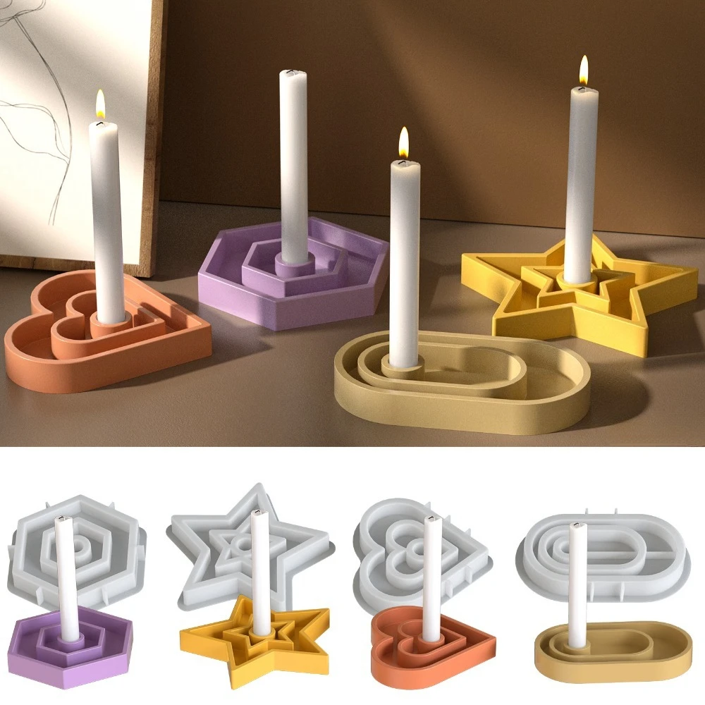 

Creative DIY Aromatherapy Plaster Double Heart Pentagram Oval Hexagon Candle Candlestick Tray Silicone Mold