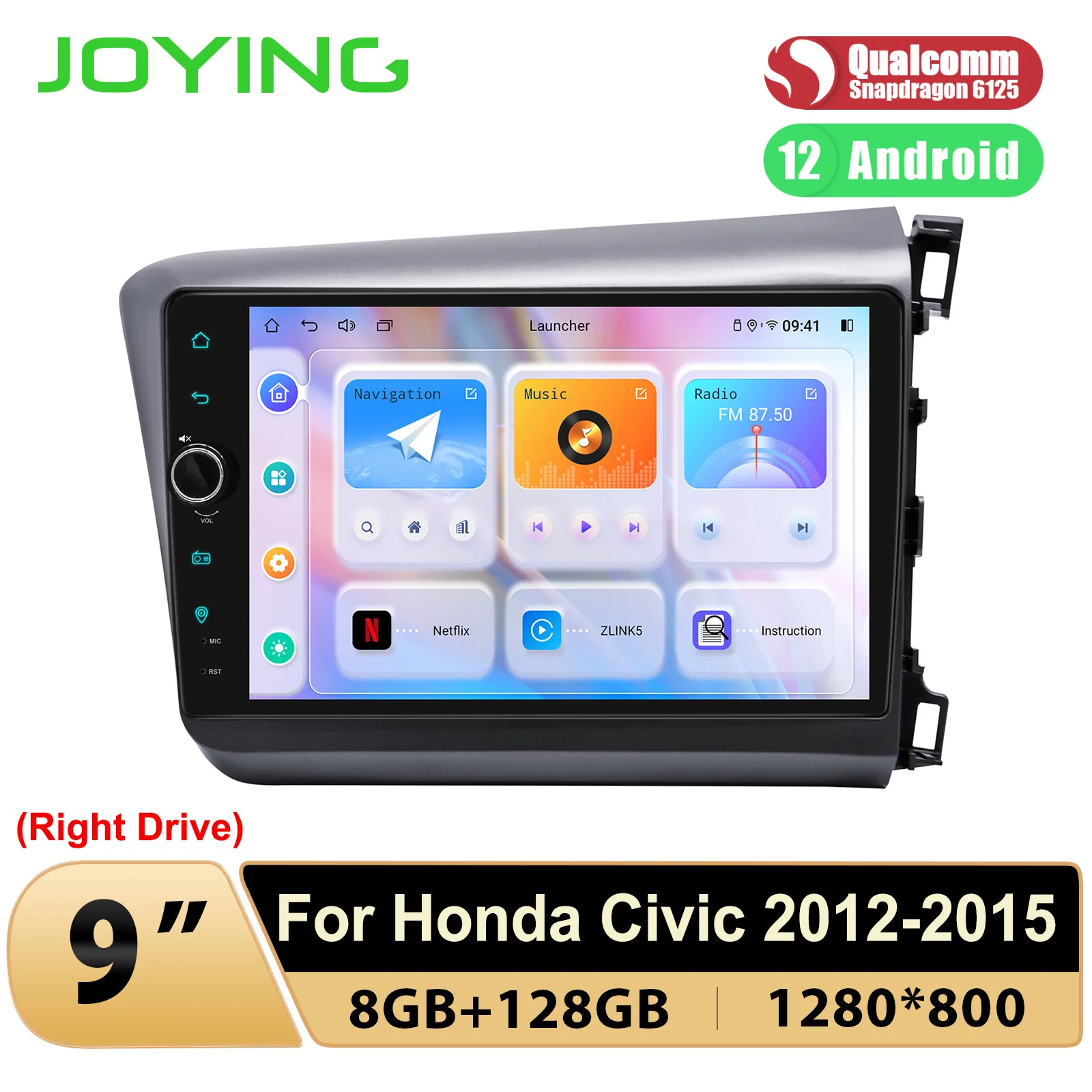 

JOYING последний 9 "Android 12 автомобильный радиоприемник GPS-навигация для Honda Civic 2012-2015 с Carplay Android Авто подключи и играй правый Привод.