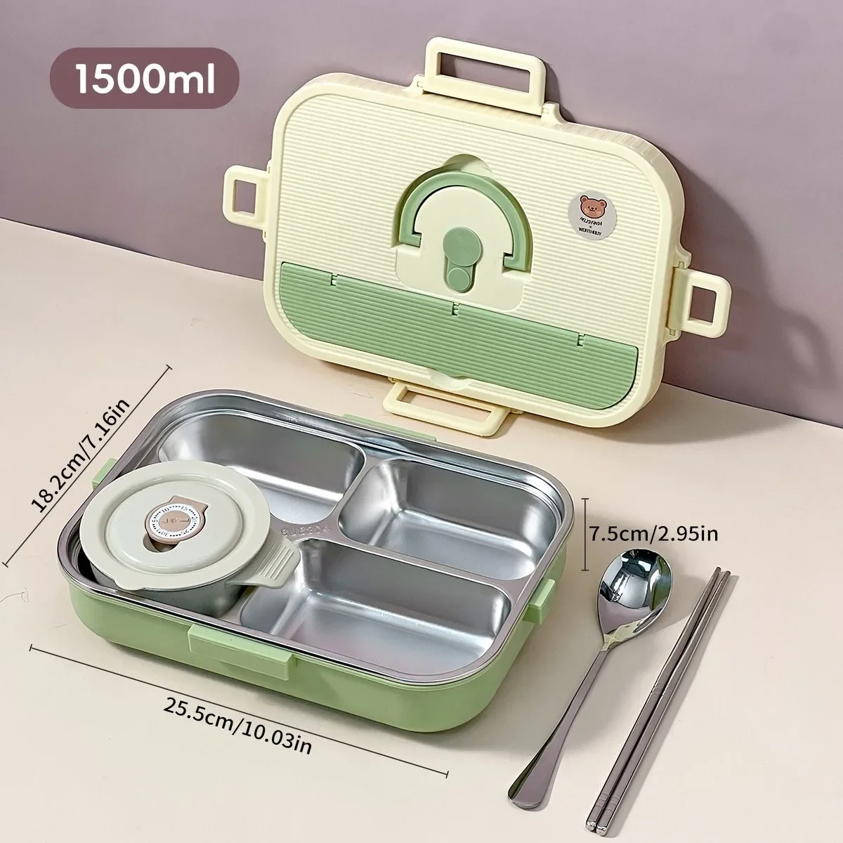 4/5 vakken, lunchbox van roestvrij staal 304 met bestek, grote inhoud, luchtdichte voedselcontainer, geschikt voor studenten, magnetronbestendig.
