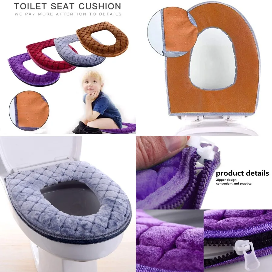 

Мягкая, толстая, теплая подушка на сиденье унитаза с застежкой-молнией для домашнего использования, многоразовые моющиеся чехлы на сиденья, идеально подходящие для комфорта и гигиены в ванной комнате