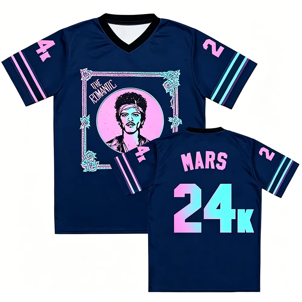 Bruno Mars the Romantic Grafik-T-Shirt, kurzärmelig, V-Ausschnitt, lockere Passform, Unisex-Familien-Kinder-T-Shirt-Design, 3D-Druck-Jersey – Detail 3