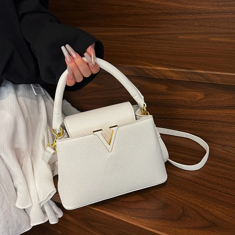 

Женская сумка через плечо с узором личи, европейско-американская осень 2021, модная универсальная сумка со съемным плечевым ремнем