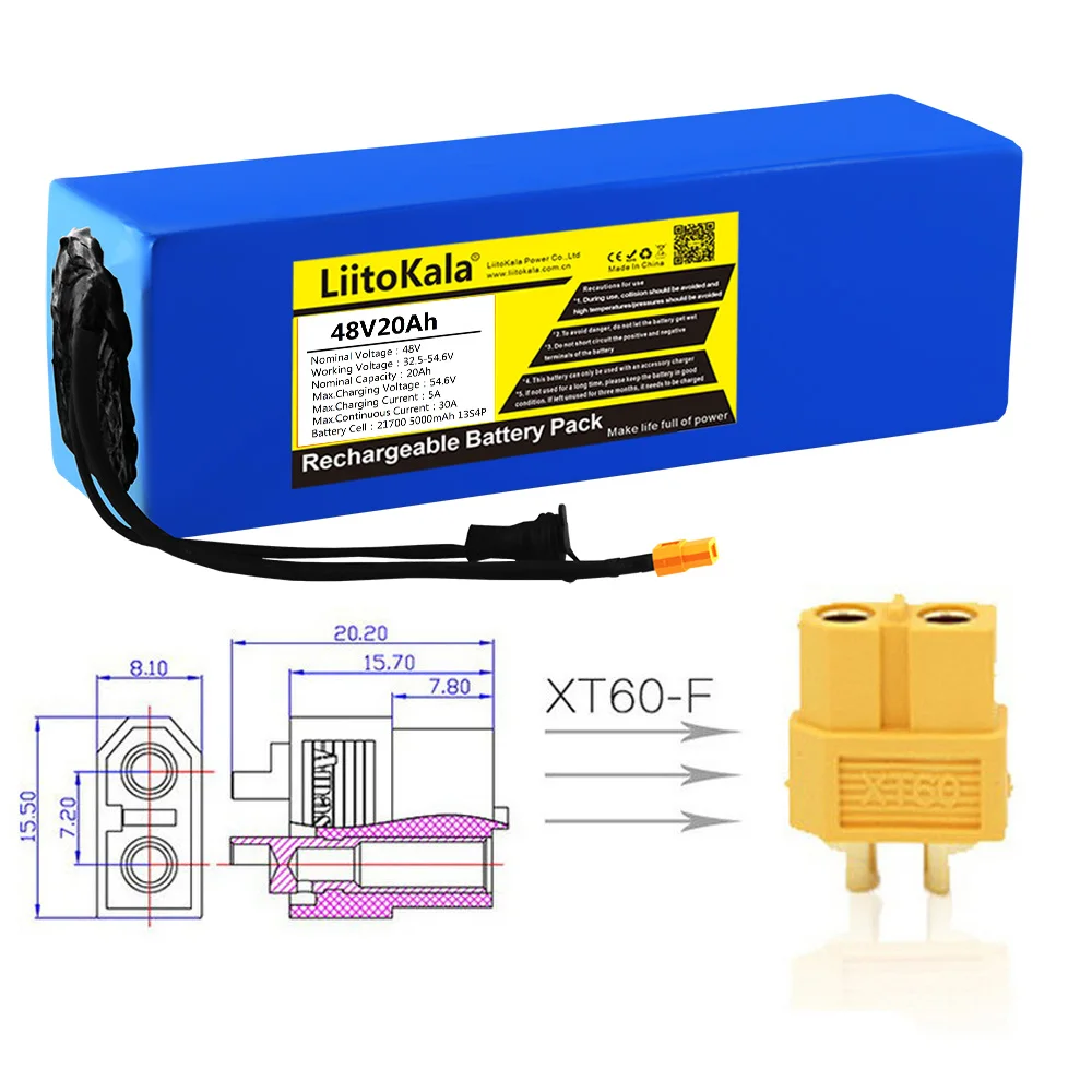 LiitoKala 48V 35Ah/20Ah/30Ah/25Ah 21700 5000mAh 13S Lithium Battery Pack 48V 1500W electric bicycle battery Built in 50A BMS