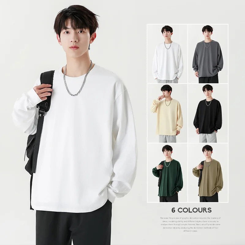 Y2k Harajuku Youth Popular Long-Sleeved T-Shirt Men 2024 Fashion Early Autumn Casual Loose Bottom Shirt With Hoodie Harbor Wind