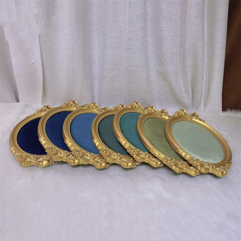 Vintage Photo Frame Shaped Jewelry Display Tray with Gold Border 38*25Cm Large Size Colored Velvet Ring Earring Storage Props