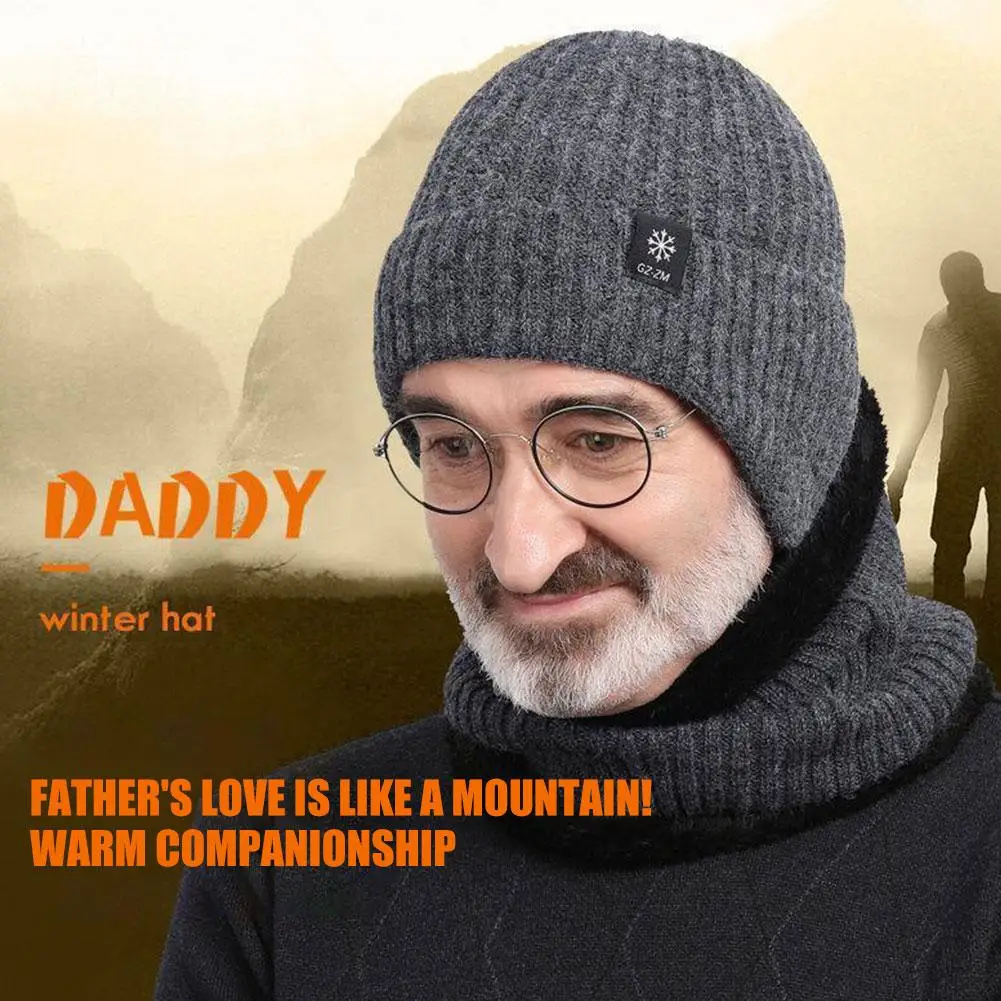 Winter Fleece Lined Beanie With Earflap For Men Outdoor Warm Thermal Knitted Hat For Middle-aged/ Elderly Daddy Winter Skull Cap
