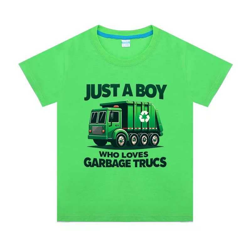 Kids Just A Boy Who Loves Garbage Trucks T-Shirt Kids Short Sleeve Crewneck T-Shirts Top Tee Toddler Girls Baby Shirts Cotton