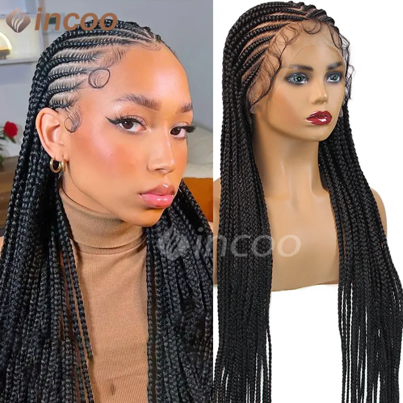 

Box Jumbo Braided Wigs Synthetic 36" Tribal Braids Full Lace Braided Wigs Knotless Long Cornrow Braiding Wigs For Black Women