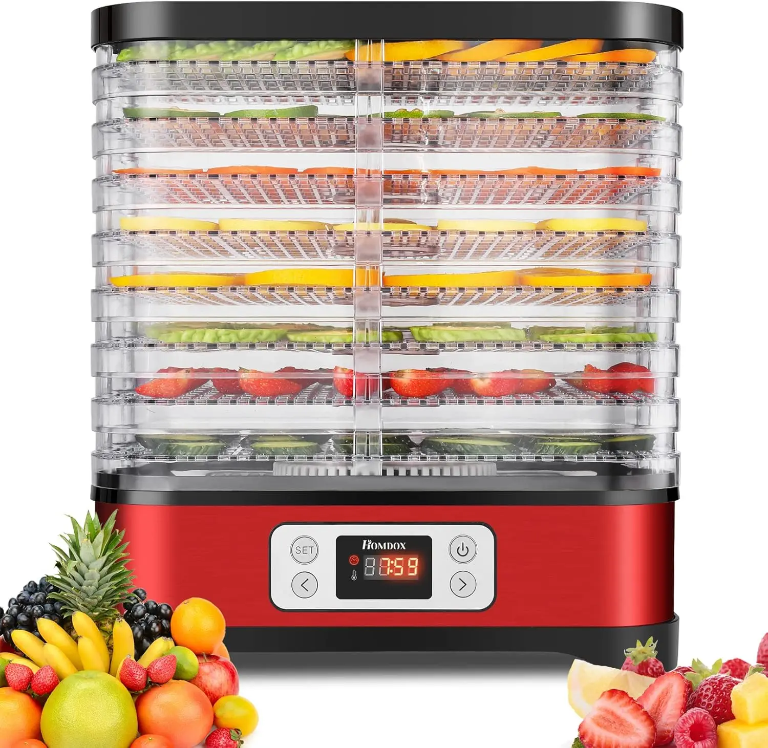 8-Tray Food Dehydrator Machine, Dehydrators for Food and Jerky with Temperature Control(95ºF-158ºF) Digital Timer 400 Watt