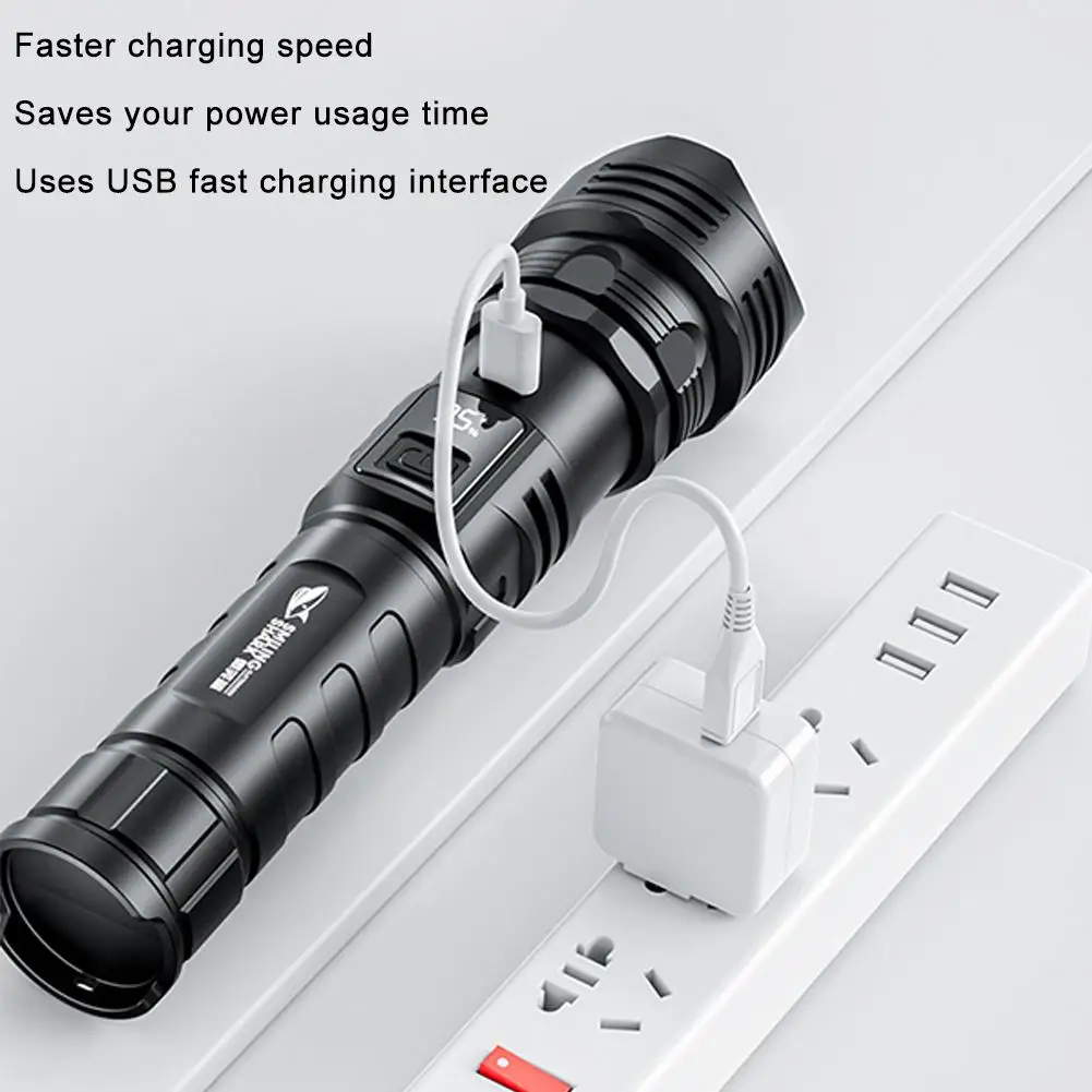 Smiling Shark White Laser Variable Focus Far Flash Torch with Display Four Level Adjustment USB Charging Camping Fishing