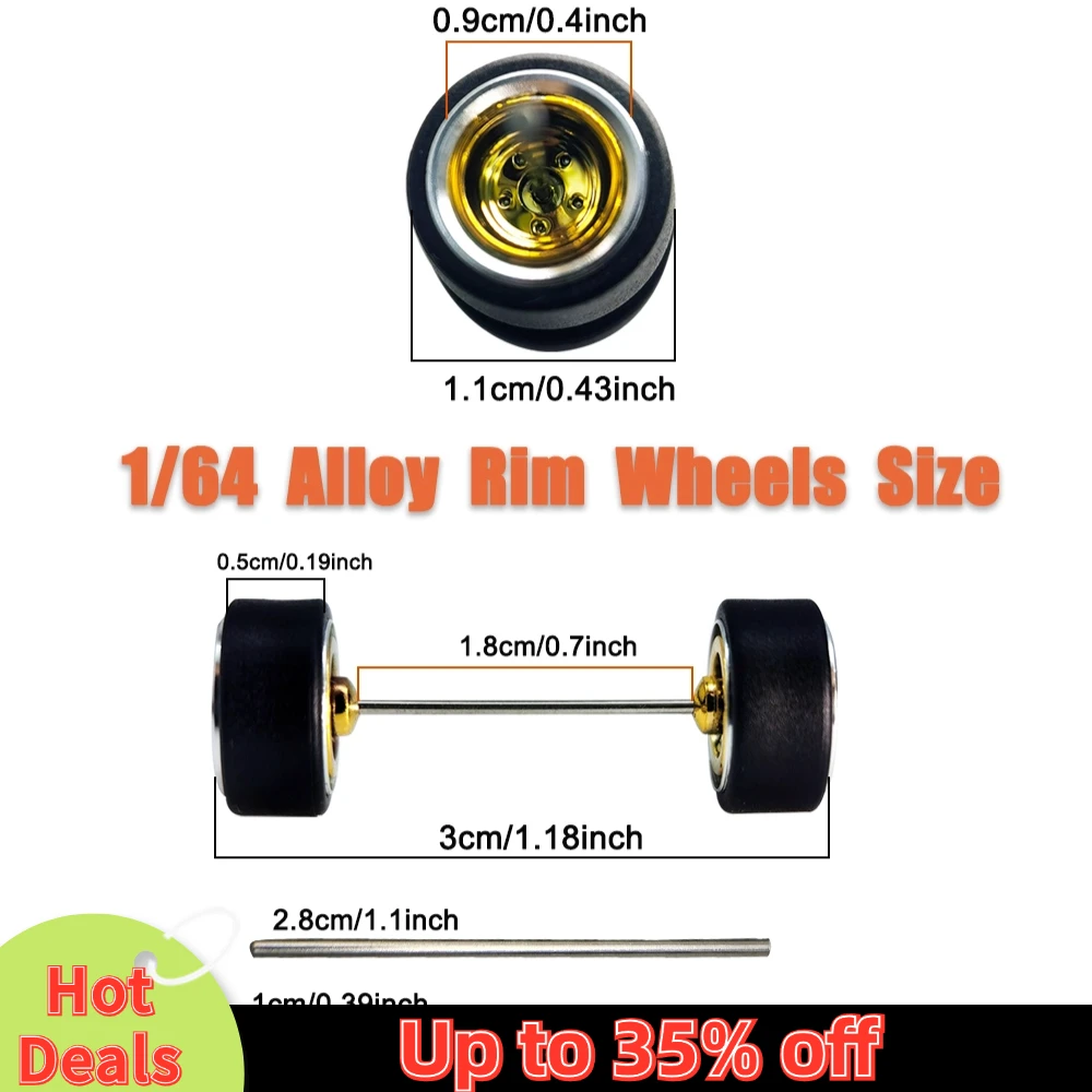 1/64 Wheels For Model Car with Rubber Tires Metal Rims Electroplating Refitting Parts for Hot Wheels MINIGT D:11mm 1 Set