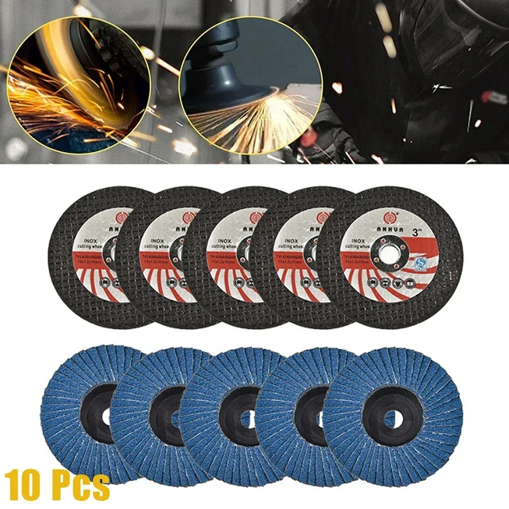 

5pcs 75mm Cutting Discs With 5pcs Flat Flap Disc Grinding Wheel For Angle Grinder Ceramic Tile Stone Cutting Polishing Tool Part