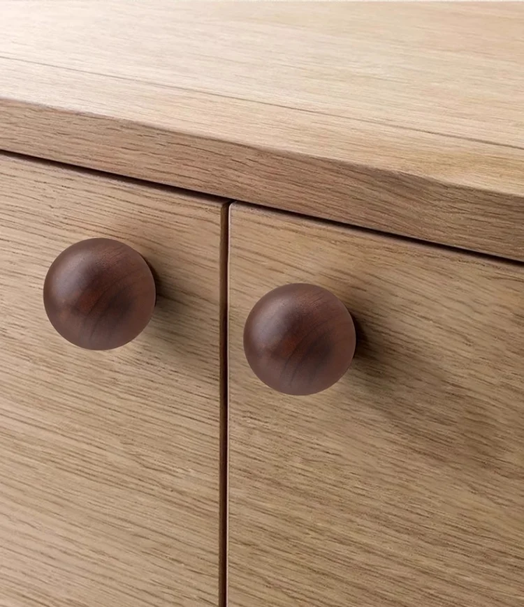Natural Solid Wood Cabinet Handles Nordic Kitchen Drawer Pulls Walnut Durable Round Wooden Knobs Furniture Handle