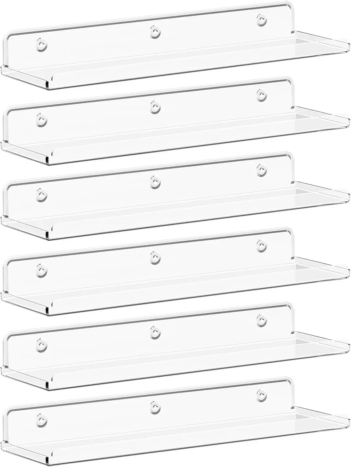 

Набор из 6 прозрачных акриловых настенных полок, 15 дюймов, для книг, декора, ванной комнаты и многого другого