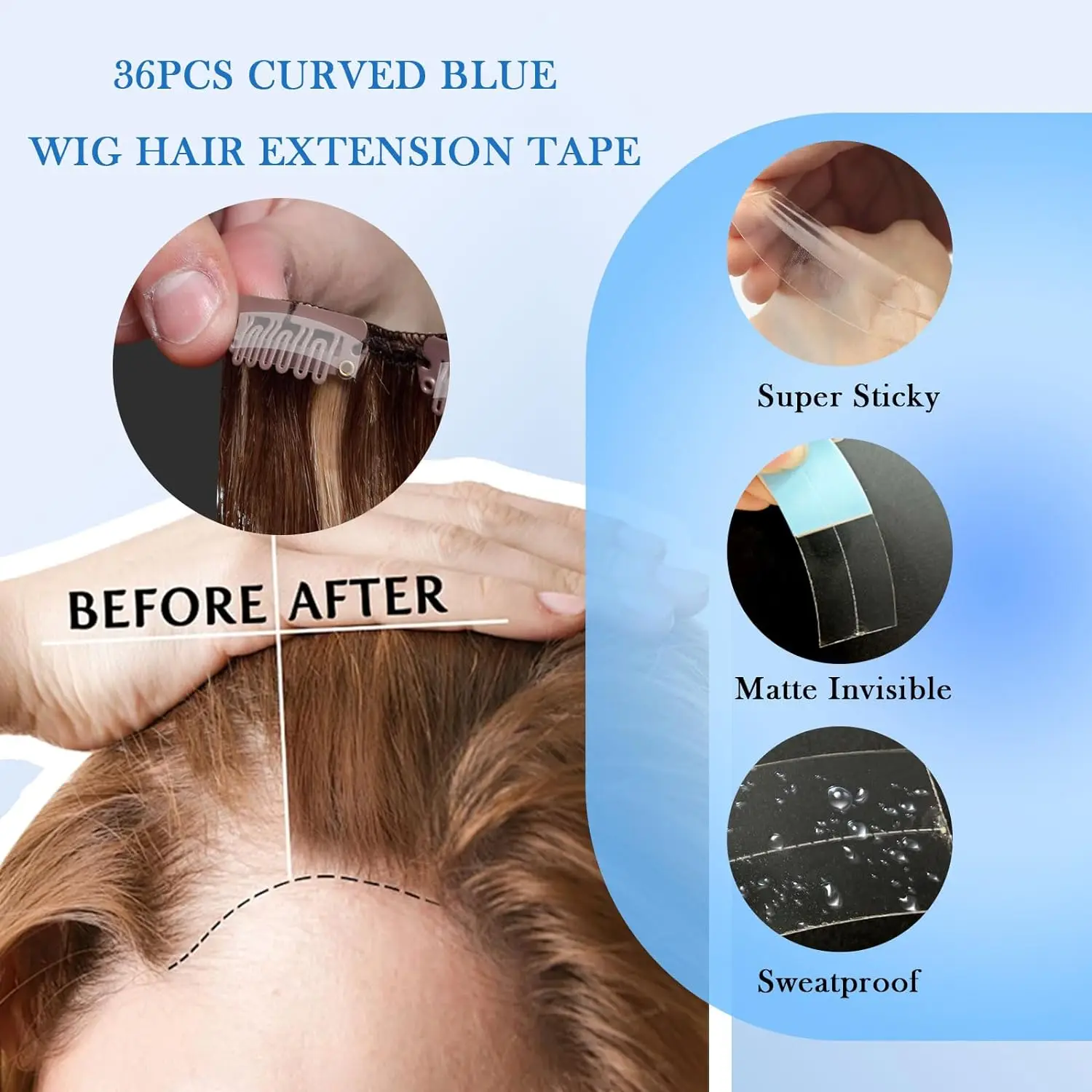 36 ชิ้น/ล็อต Supertape เทปผมกันน้ํากาวสองด้าน Super เทปสําหรับวิกผมลูกไม้ Toupee เปลี่ยนช่างทําผมอุปกรณ์เสริม
