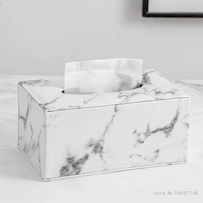 

Marble Pattern Leather Multifunctional Paper Drawer Creative Tissue Box, Household Living Room, Bedroom, Study Supplies High-end