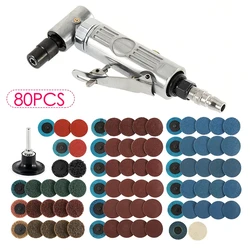 Mini 1/4 Air Angle Die Grinder 90 Degree Pneumatic Grinding Polisher Mill Engraving Machine Carving Tool Kit with Sanding Discs