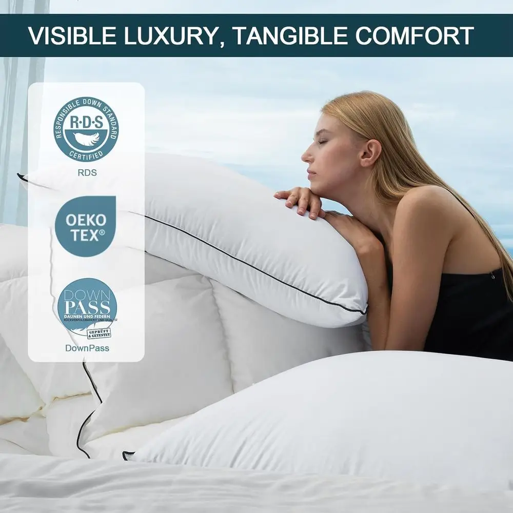 コットンシェルホワイトダウン枕 - 400TC、スタンダード20x26 - 横向き寝・うつ伏せ寝の方に最適（2個パック）